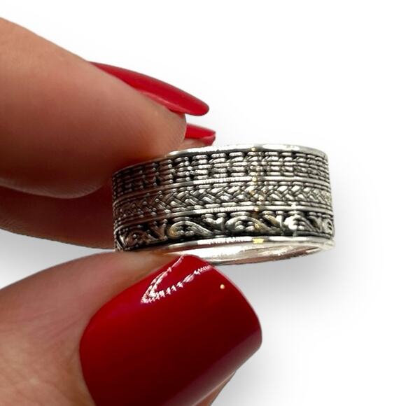 NEW Macy's Tribal Patterned Band Ring in Silver-Plate Size 6 Aztec Tribal Thick - Picture 4 of 8